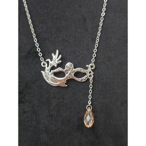 Swarovski Cyrstal Necklace Masquerade Mask Silver Tone Champaign Color